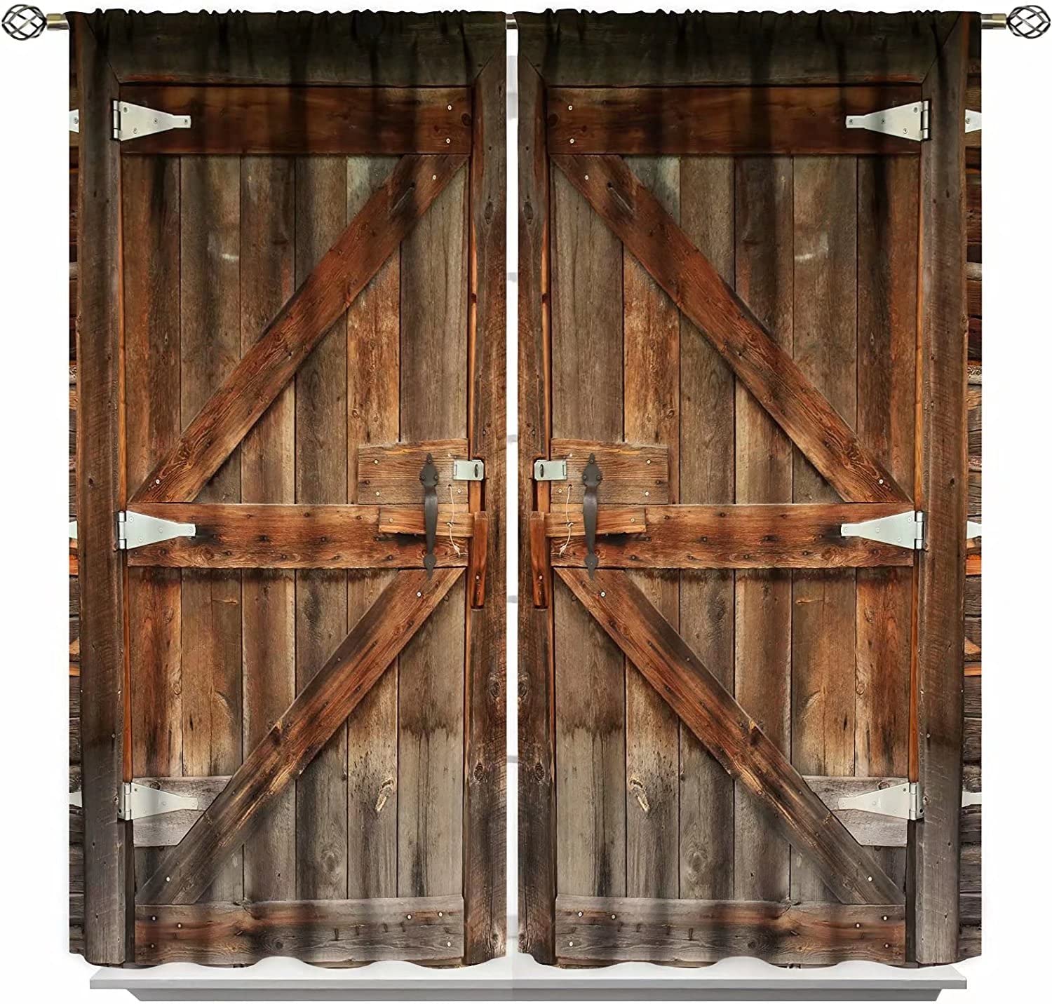 GY Wooden Window Curtains Wooden Barn Door Grommet Drapes for Living Room 42 x 45 Inch