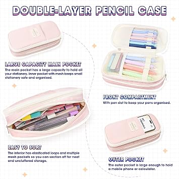 80 PCS Aesthetic Stationery Supplies with Pink Pencil Case & Notebook, 12 Pastel Highlighters, 6 Colour Pens, 5 Black Pens, 6 Mechanical Pencils, Stationery Set for School Office