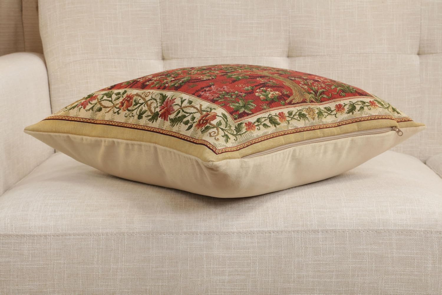 Charlotte Home Furnishings Inc Tapestry Red Tree of Life Throw Pillow Covers 18x18, European 100% Cotton Jacquard Woven Fabric, Boho & Vintage Inspired Decorative Cushion for Living Room and Sofa