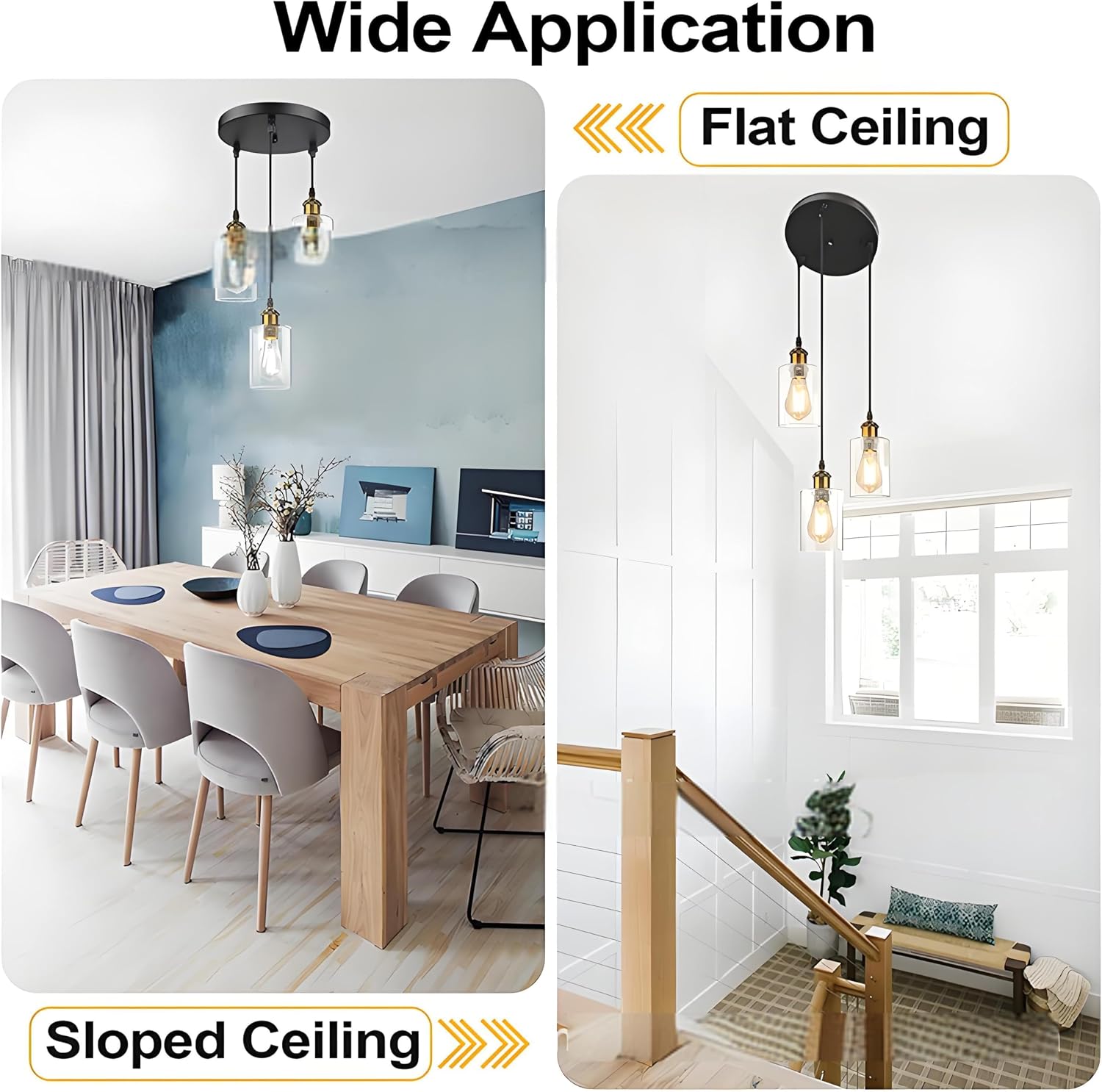 3-Light Pendant Light Fixtures, Pendant Lights Kitchen Island, Adjustable Pendant Lighting with Clear Glass Shade,Modern Hanging Light for Dining Room, Chicken, Living Room (GoldBronze)