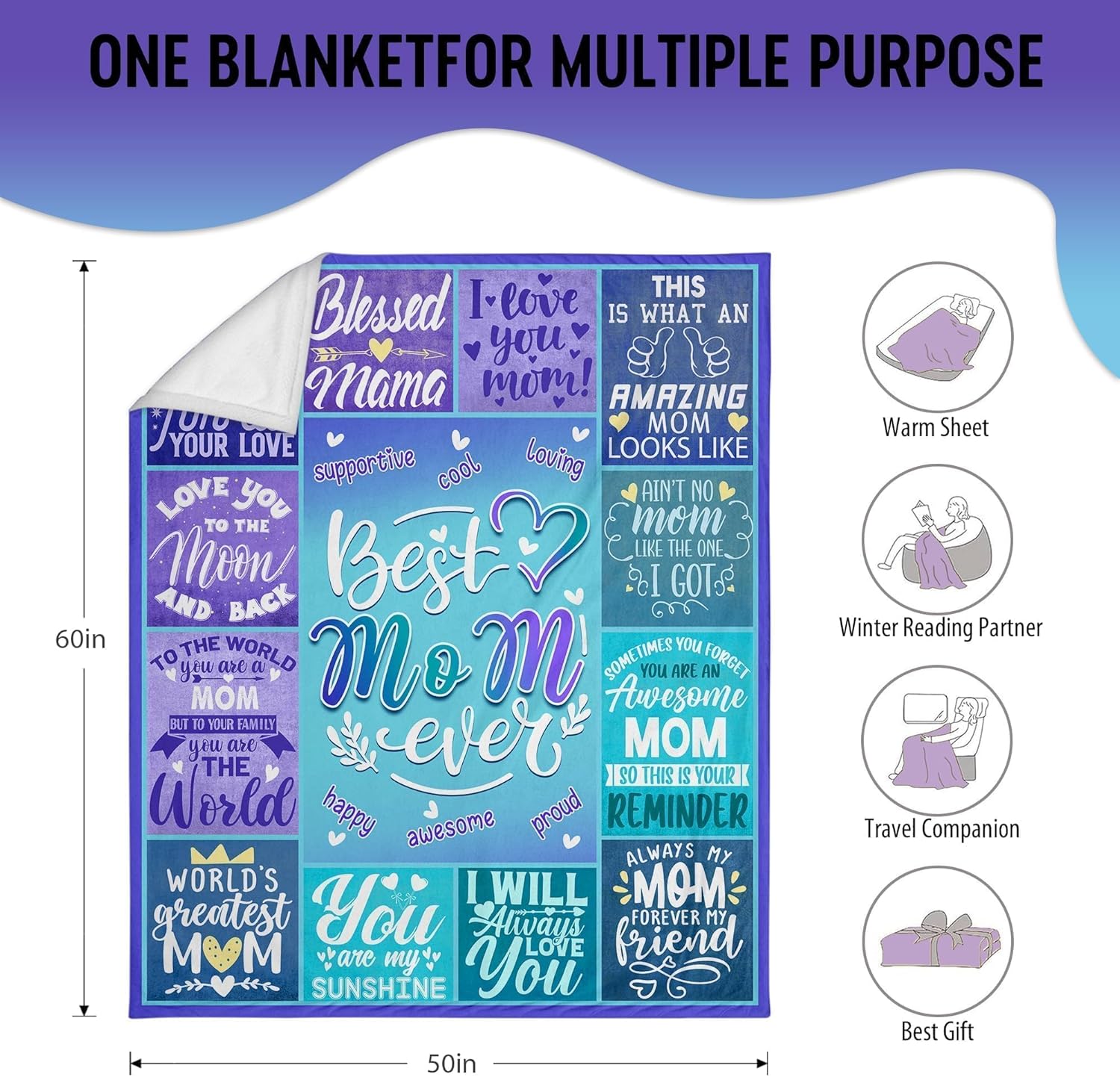 Gifts for Mom, Moms Gifts from Daughter Son, Best Mommy Ever Gifts, Mom Birthday Gifts from Daughter, Present for Moms Mothers Day Christmas Valentines Unique Throw Blanket 60"x50"