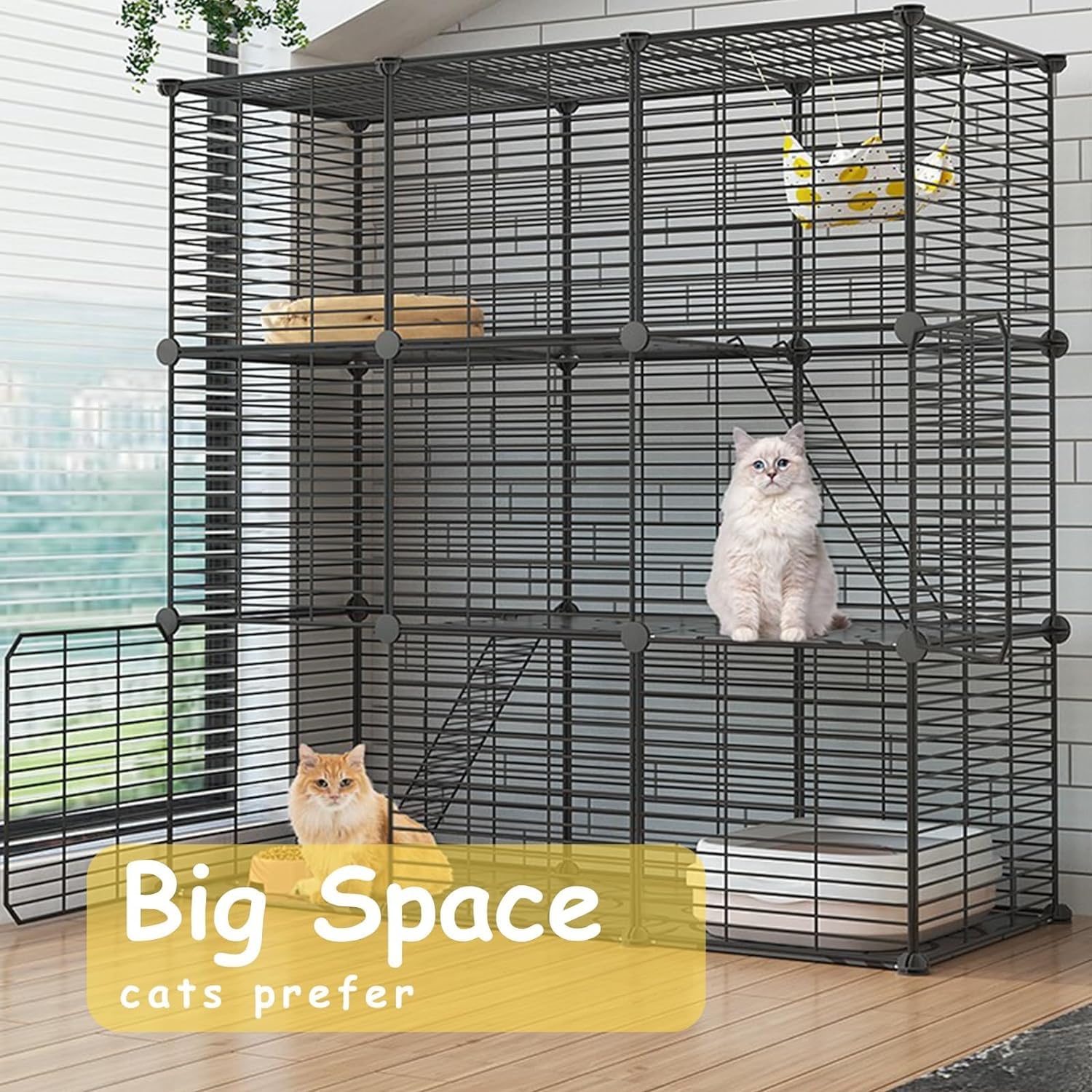 Gabbia per gatti a 2/3 livelli, per interni, staccabile, fai da te, in filo metallico, con scala e strumento di installazione, cuccia per piccoli animali per gattini e cuccioli