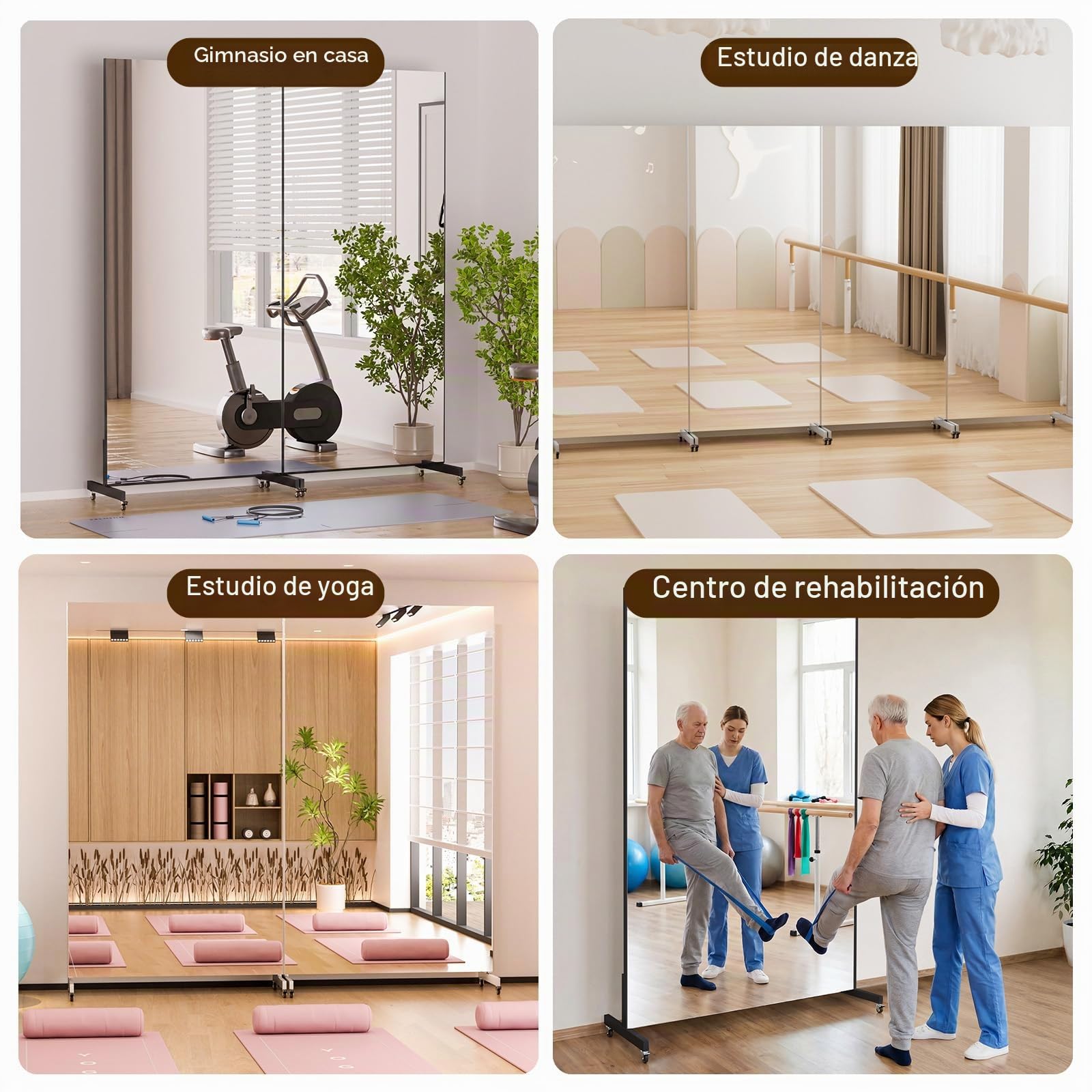 brisafe Espejo de Cuerpo Entero, 170 x 100 cm, Grande Espejo de Pie con Ruedas, Espejos Irrompible con Marco de Aluminio Blanco, Giratorio 360° para Gimnasio en Casa, Dormitorio, Entrada y Pasillo
