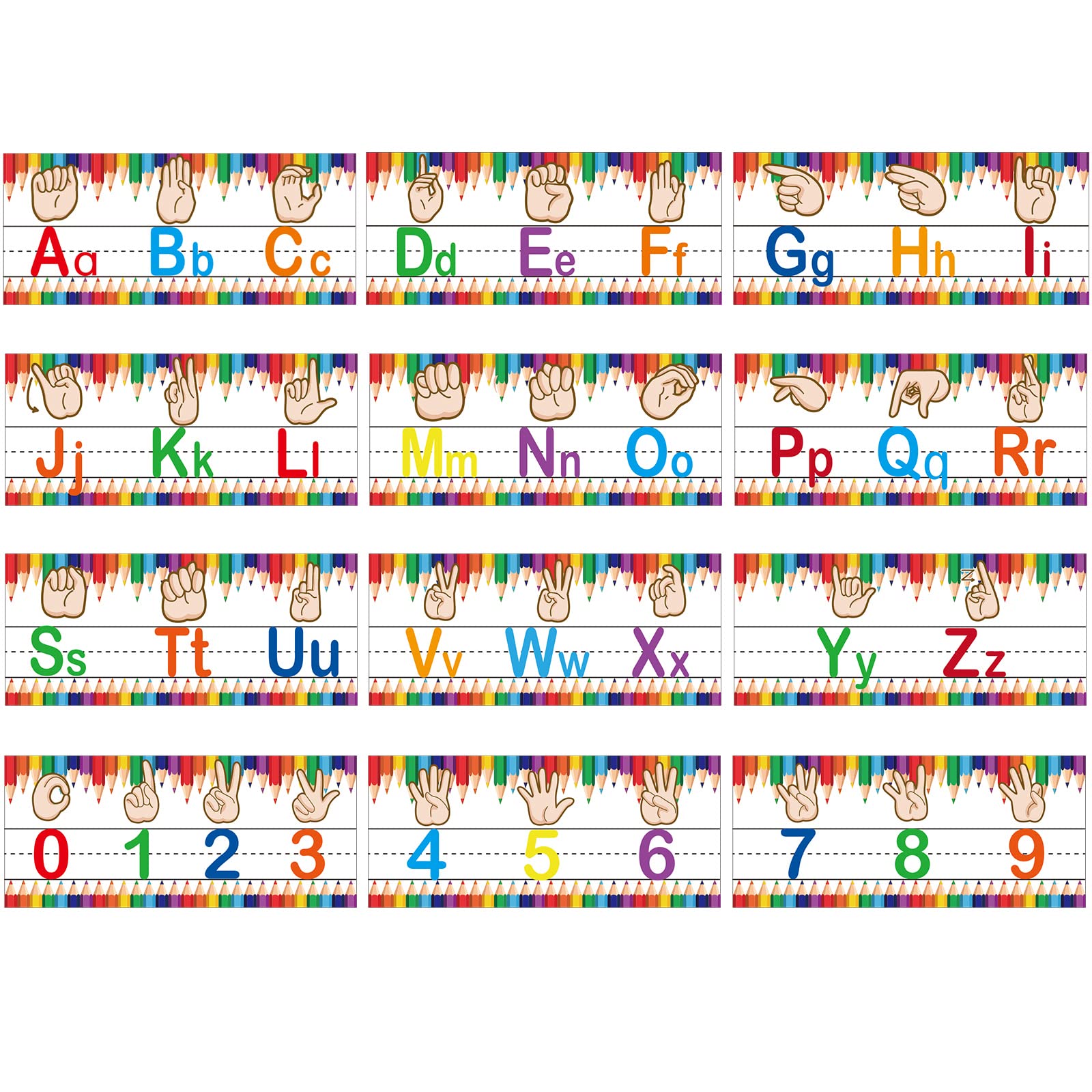 Buy 12 Pieces ASL Alphabet and Numbers Bulletin Board Alphabet Strips