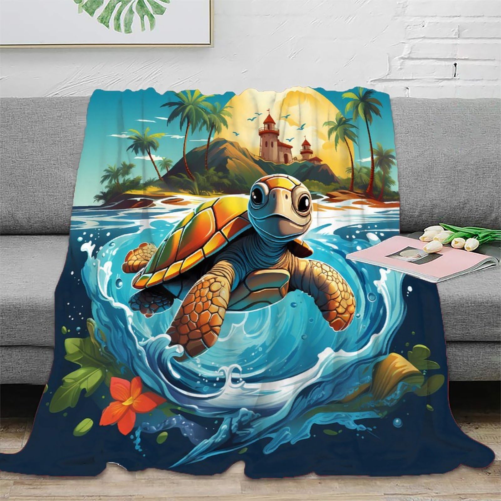 Couverture microfibre sea turtle swim 3D lavable 150x200cm