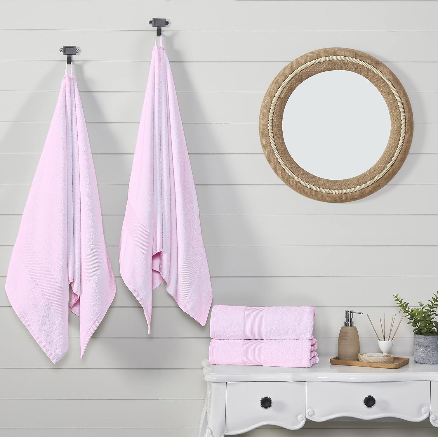 Fabstyles 4-Piece Blush Bath Towel Set – 100% Cotton Towels, Soft & Absorbent, 27" x 54" – Quick Dry, Durable, Luxury Bathroom Towels for Everyday Use, Spa & Guest Bath