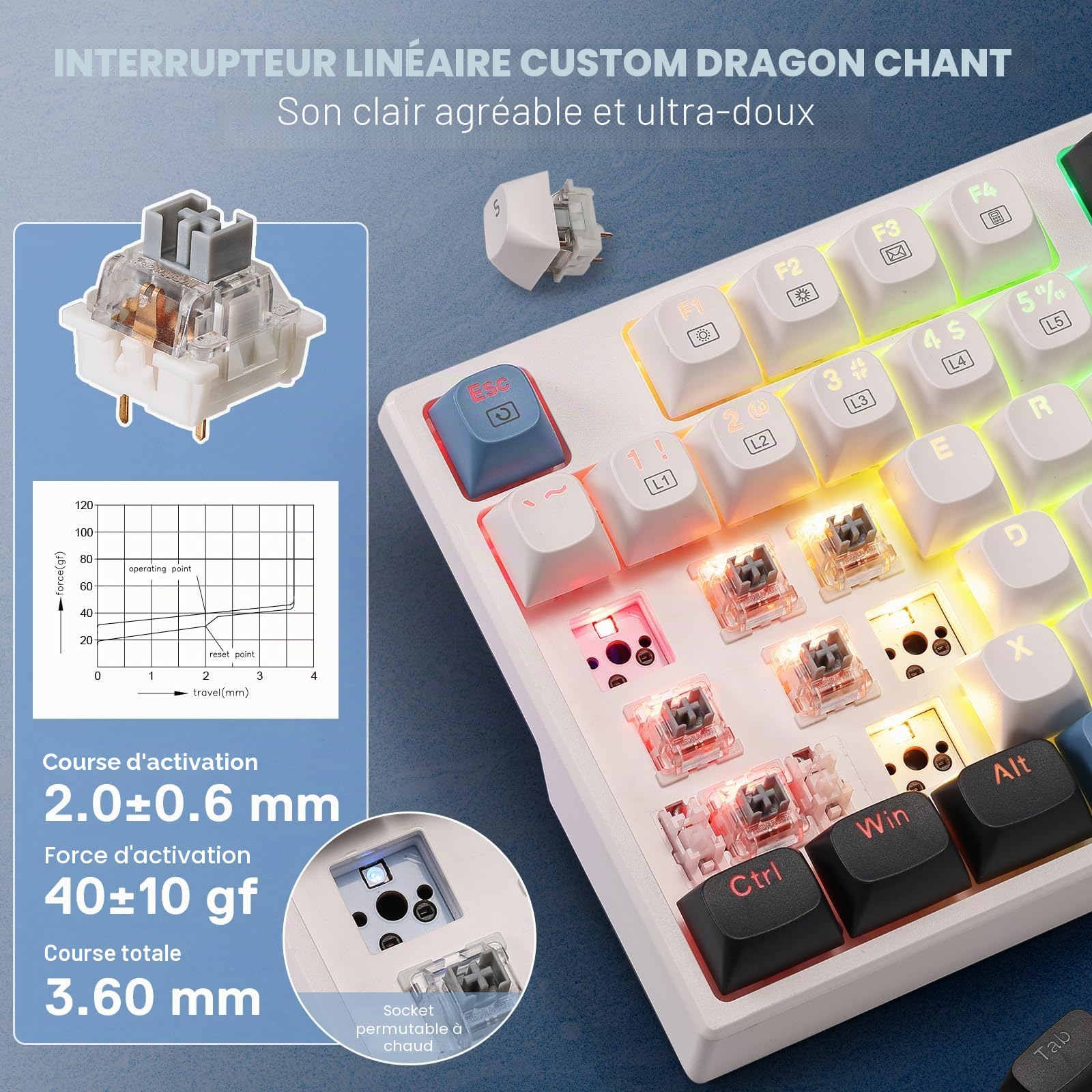 Redragon K668 Clavier Mecanique Filaire Gasket 108 Touches Hot Swap RVB | Clavier mecanique filaire Gasket 108 touches 4 raccourcis hot swap mousse touches couleurs disposition US