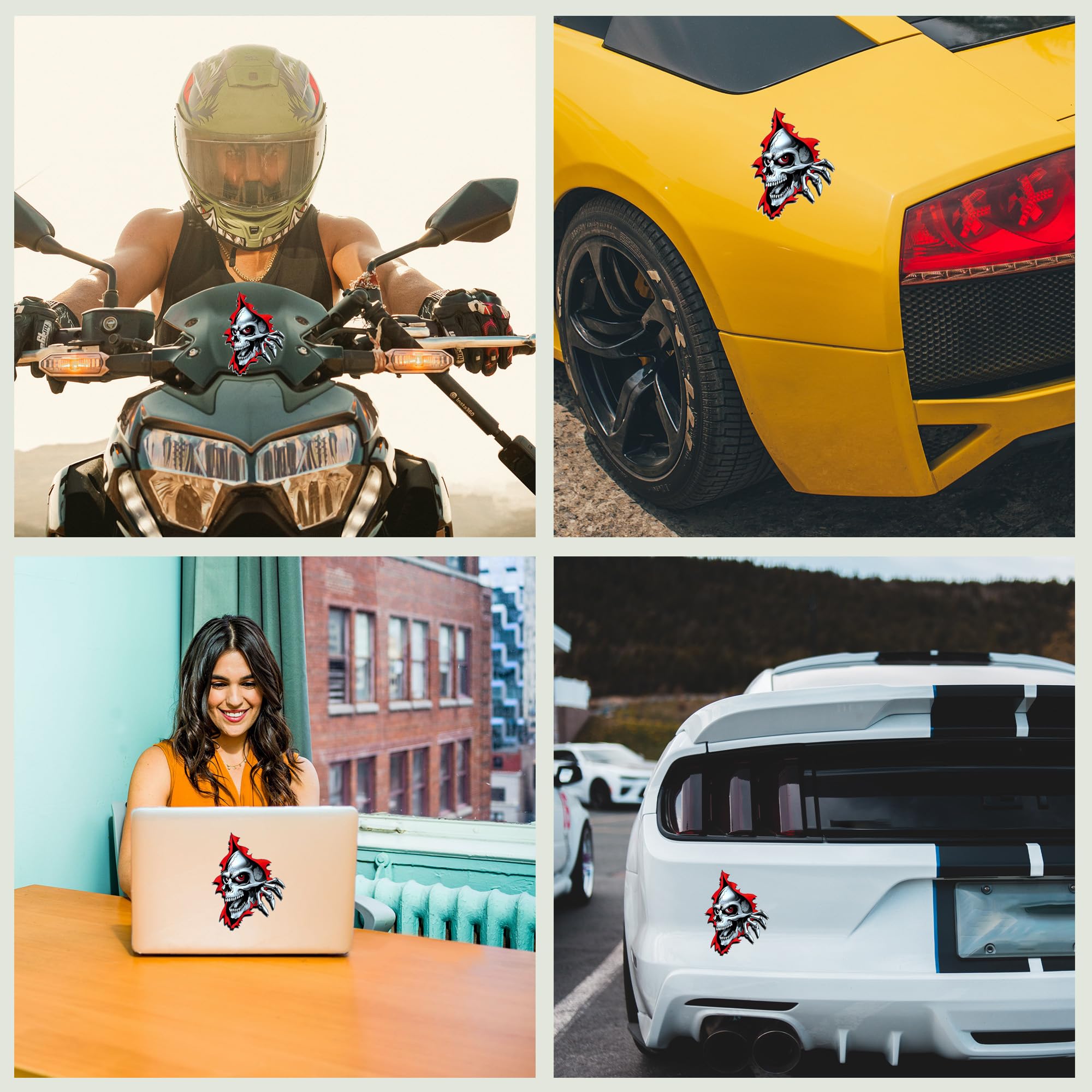 2 Adesivi Teschio 3D Per Auto - Decorazione Horror Per Halloween, 32x22cm