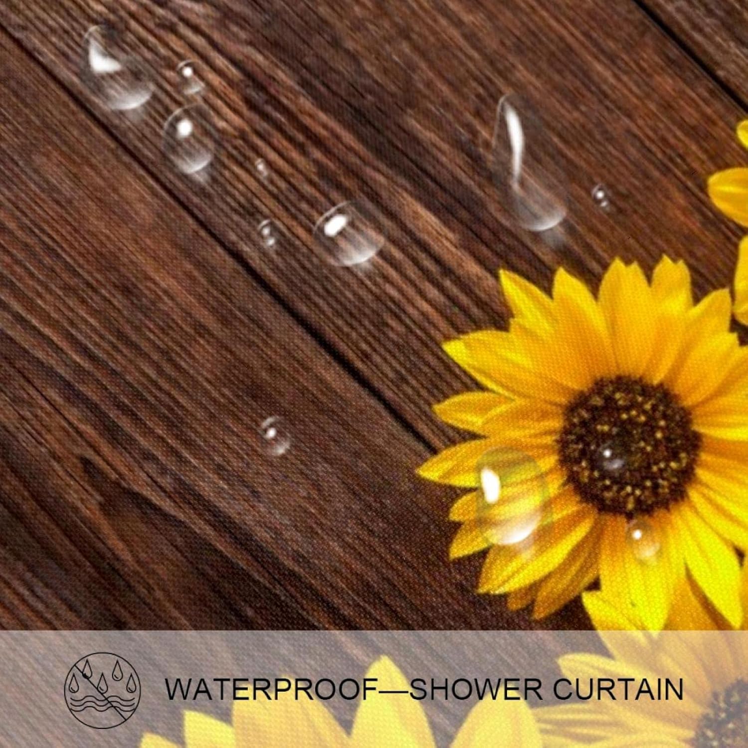 KXO Sunflowers on The Wood Background, Waterproof Shower Curtain and Mat Set Polyester Bathroom Curtain and Rug Set with Hooks 70.8"x70.8"