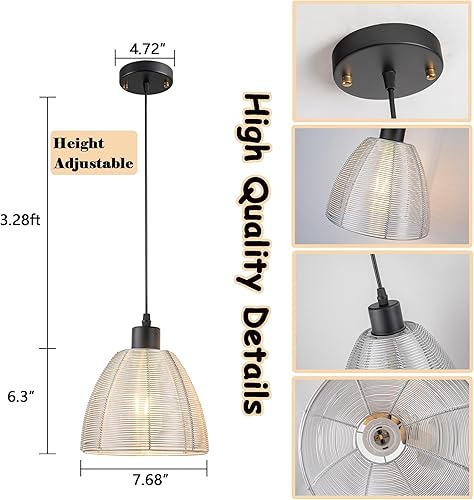Miniatura 6 de Lámpara colgante a pilas con control remoto, paquete de 2 luces colgantes hechas a mano de metal sin cableado, bombillas recargables alimentadas por