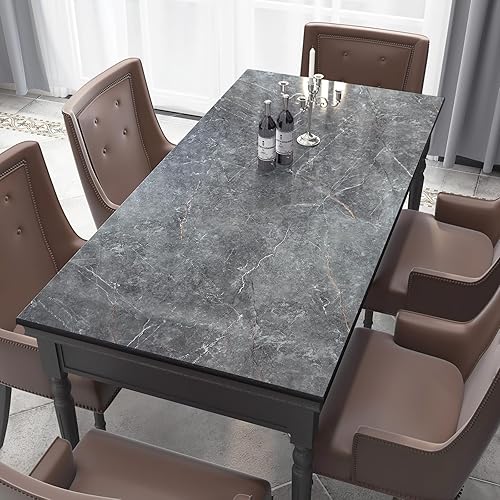 Miniatura 5 de Papel de contacto de mármol gris de 31.5 x 354 pulgadas, papel tapiz de mármol gris brillante para despegar y pegar, extraíble, impermeable,