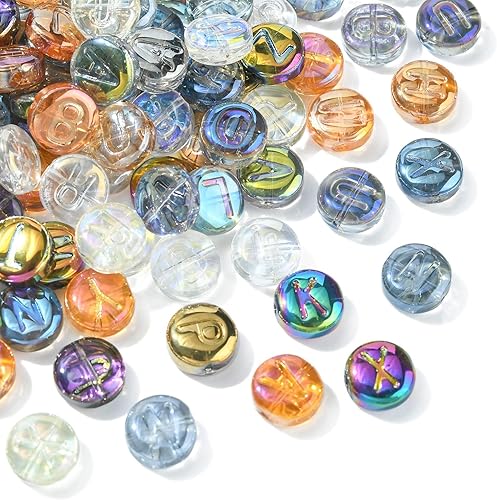Stiesy 100 cuentas de cristal de cristal planas, redondas, iniciales, espaciadoras, para pulseras Kandi, collares, aretes, joyería