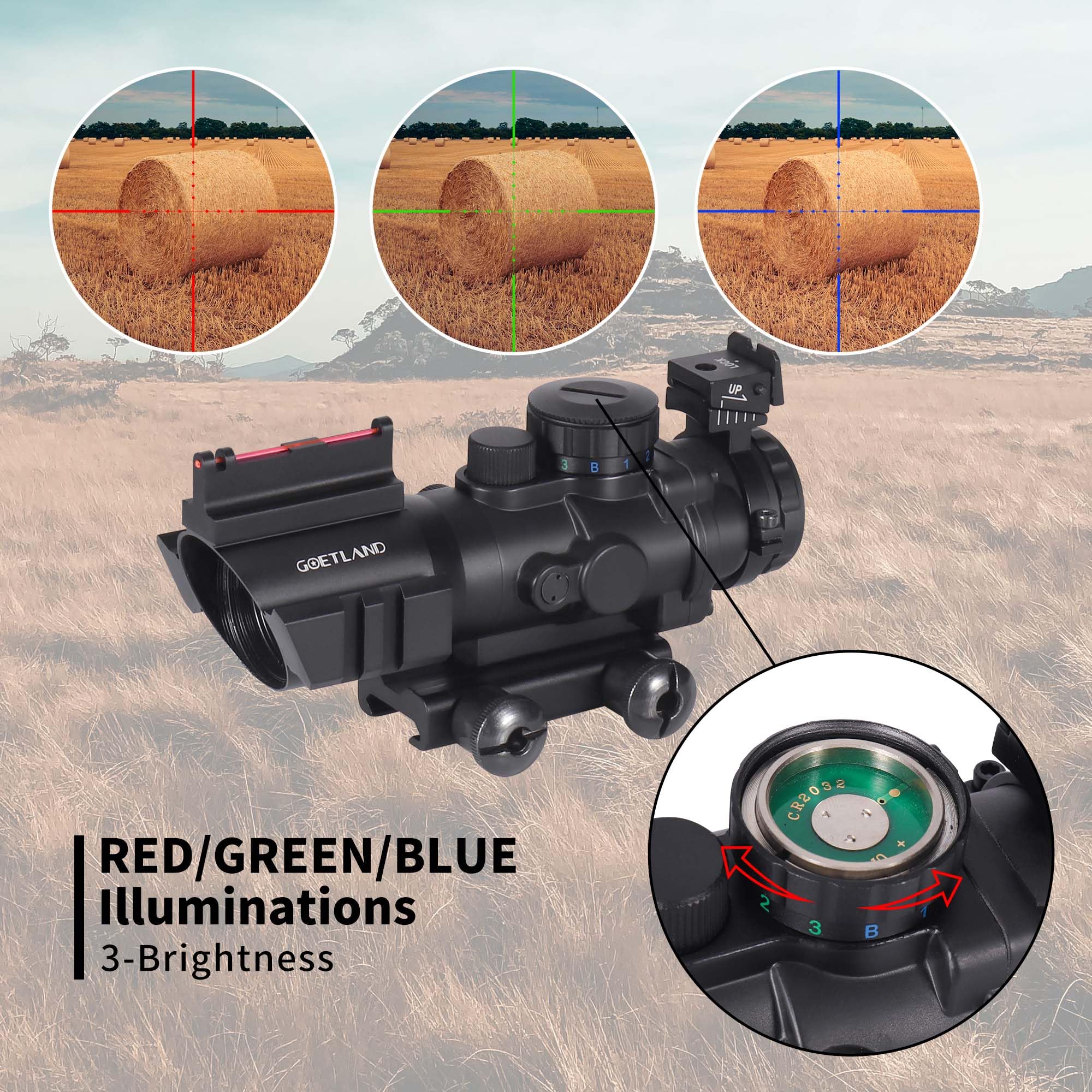 Goetland Lunettes de Visée à Prisme 4x32 Visée Sight Reflex Optic BDC SFP avec Mounture de 20 mm pour Tactique Chasse Airsoft Arbalète Carbine Tir Sportif