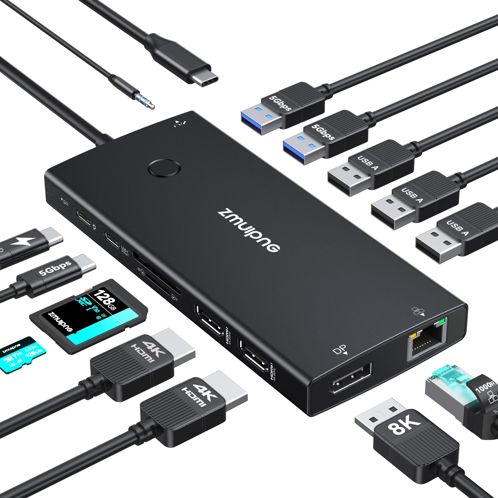 USB C Laptop Docking Station Dual Monitor for Dell HP with 2 HDMI 4K DP 8K