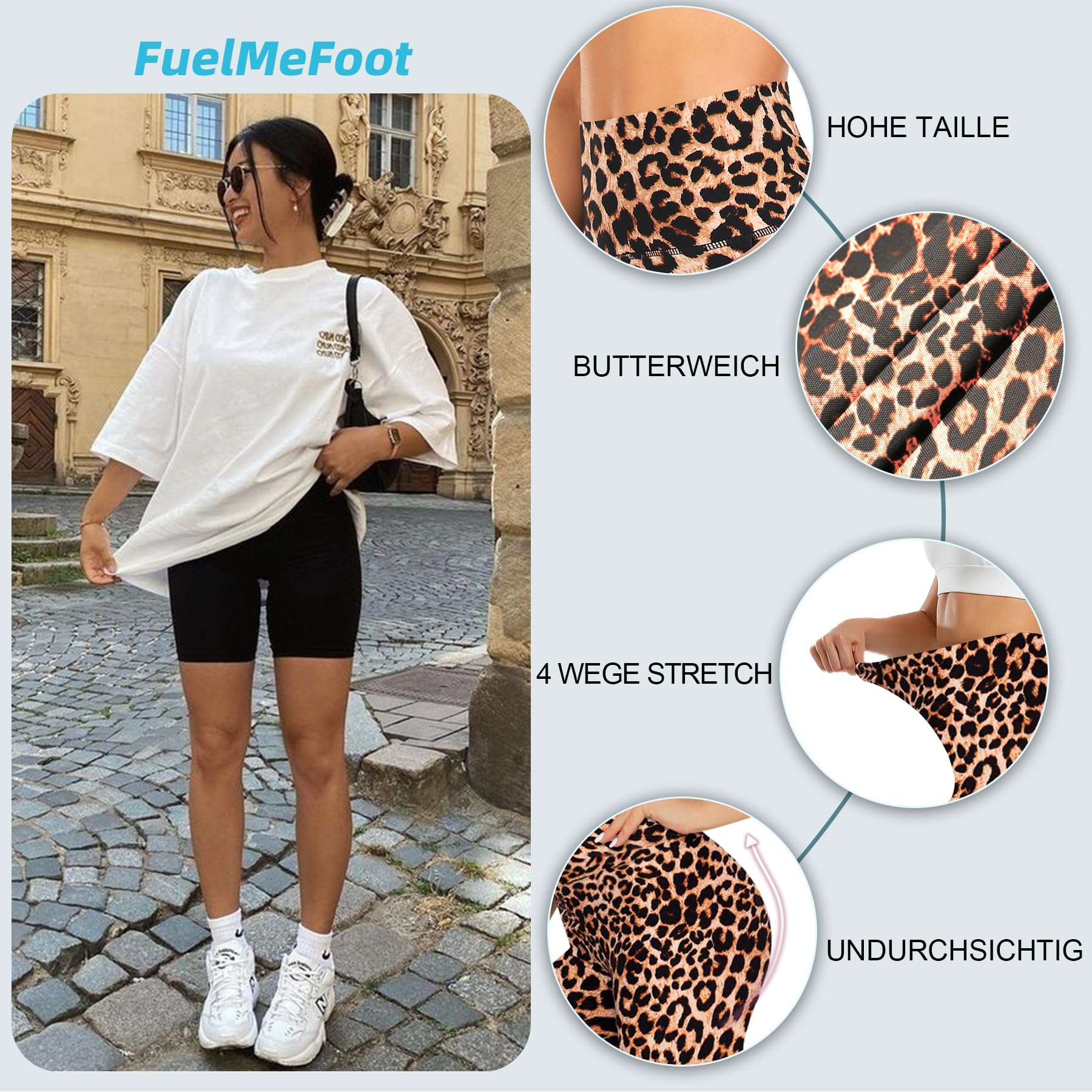 FuelMeFoot Pantaloni Sportivi Corti da Donna Vita Alta Yoga Pantaloncini Hot Pants per Estivi Pantaloni da Ciclismo Fitness.A03-leopardata S/M