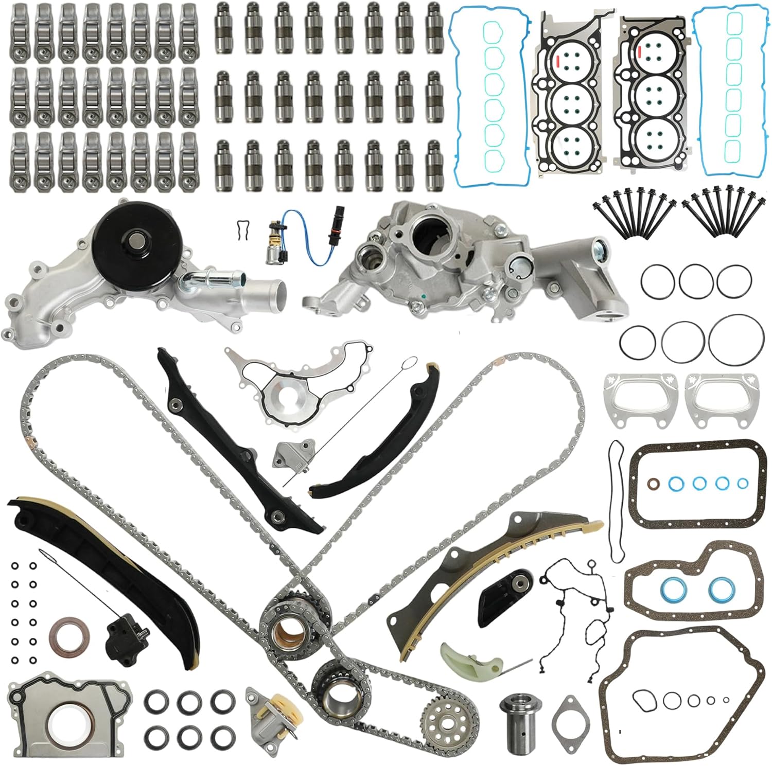 3.6 Engine Rebuild Kit Timing Chain Kit Head Gasket Set Valve Lifter Rocker Arm Water & Oil Pump Fit For Jeep Chrysler Dodge Ram 3.6L 2011-2016 926-235 5184498AI 68252670AB 5184352AF 5184296AH