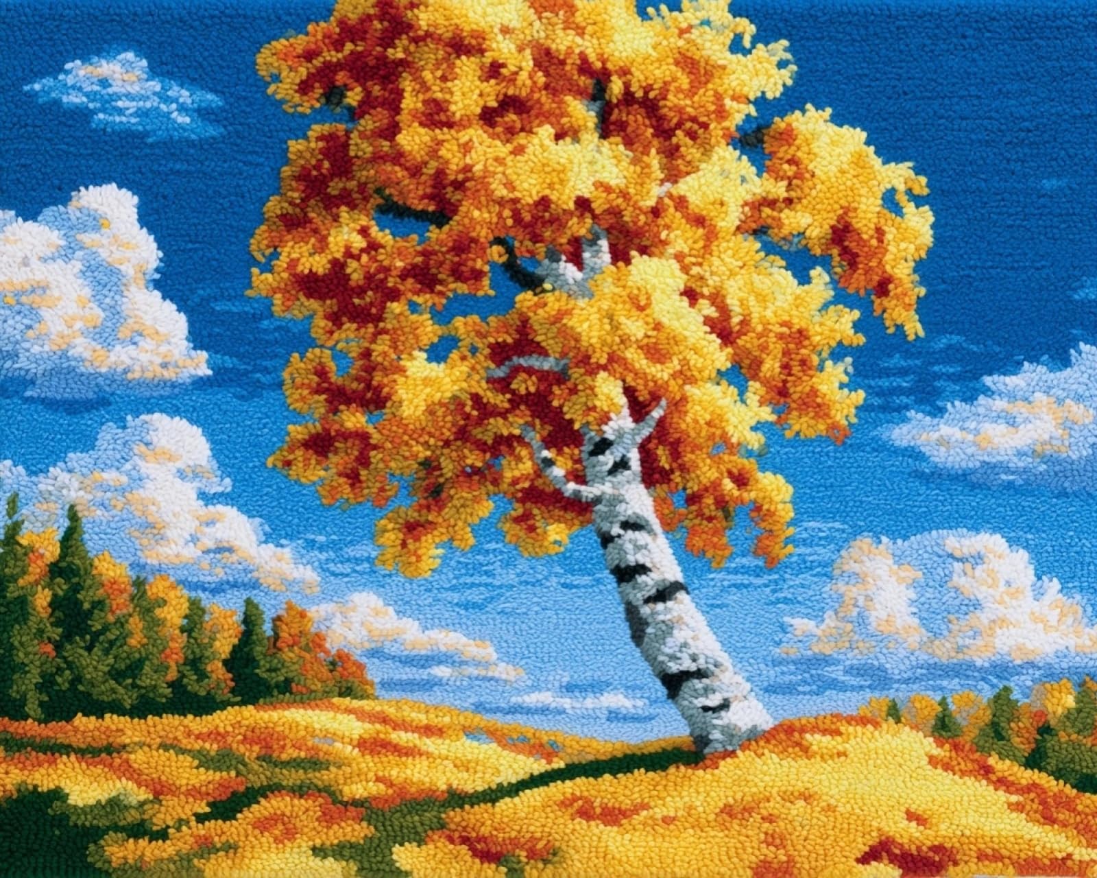 Wallphantom Latch Hook Rug Kits for Adults Beginners,Birch Tree Landscape