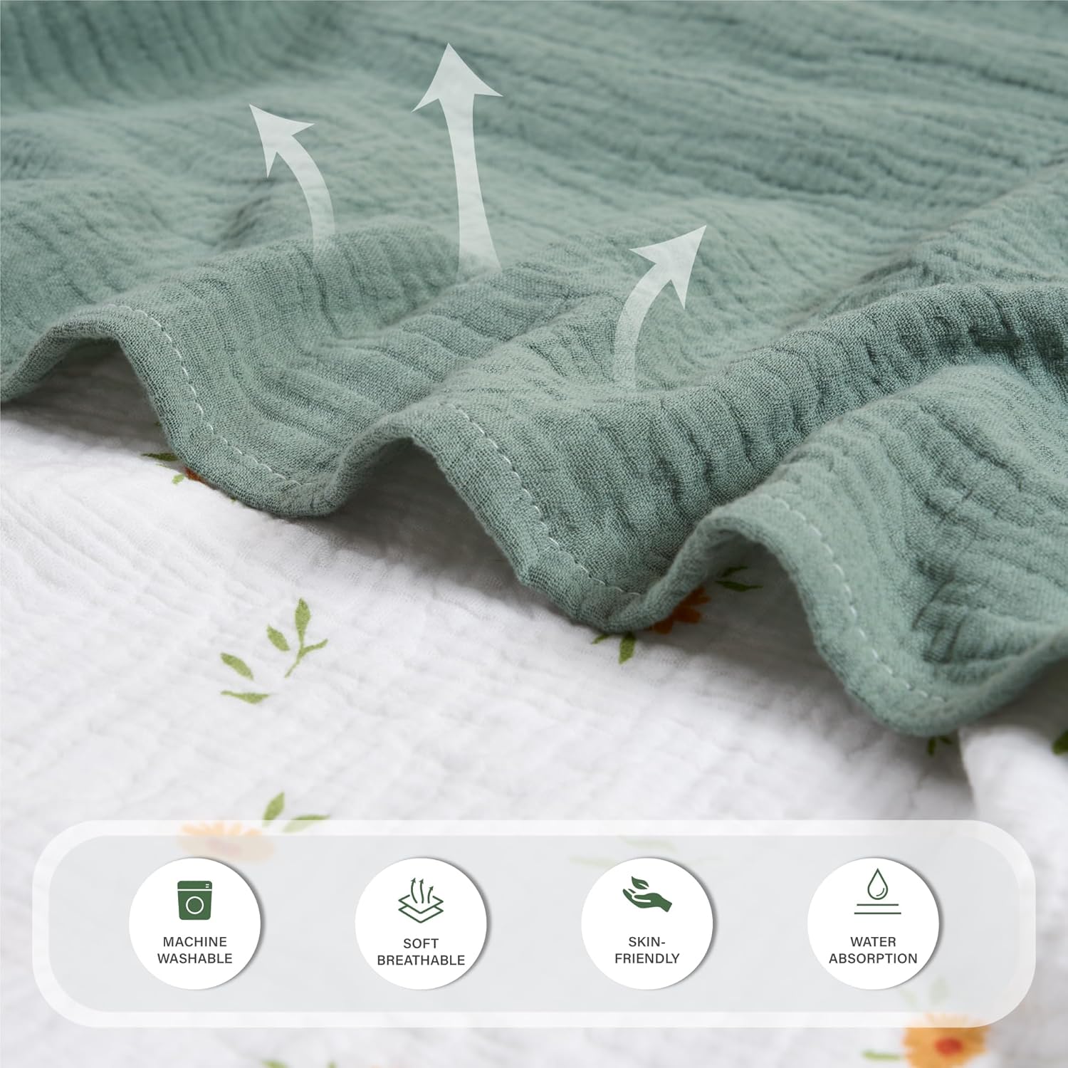 Meracorallo Muslin Swaddle Blanket, 100% Cotton Receiving Blanket Soft and Breathable Swaddle Wrap for Baby Boys and Girls, 3 Pack, Roman Green+Beige+Cream