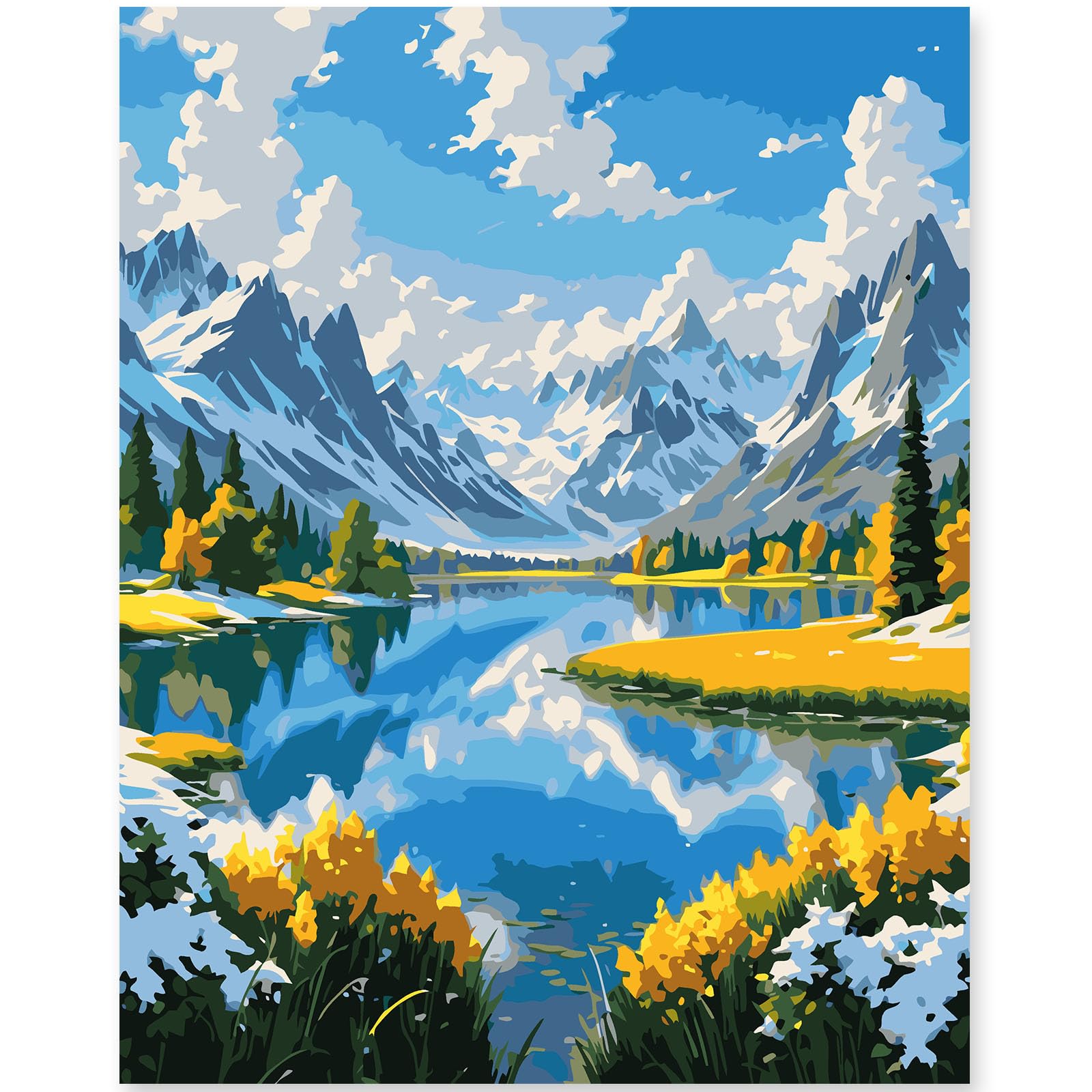 EFOTIML Kit di pittura a numeri per adulti principianti e bambini età 8-12, 1 pezzo 16 x 20 Canvas per Kit di pittura per adulti in scatola colorata (senza cornice) - Montagne di neve Laghi