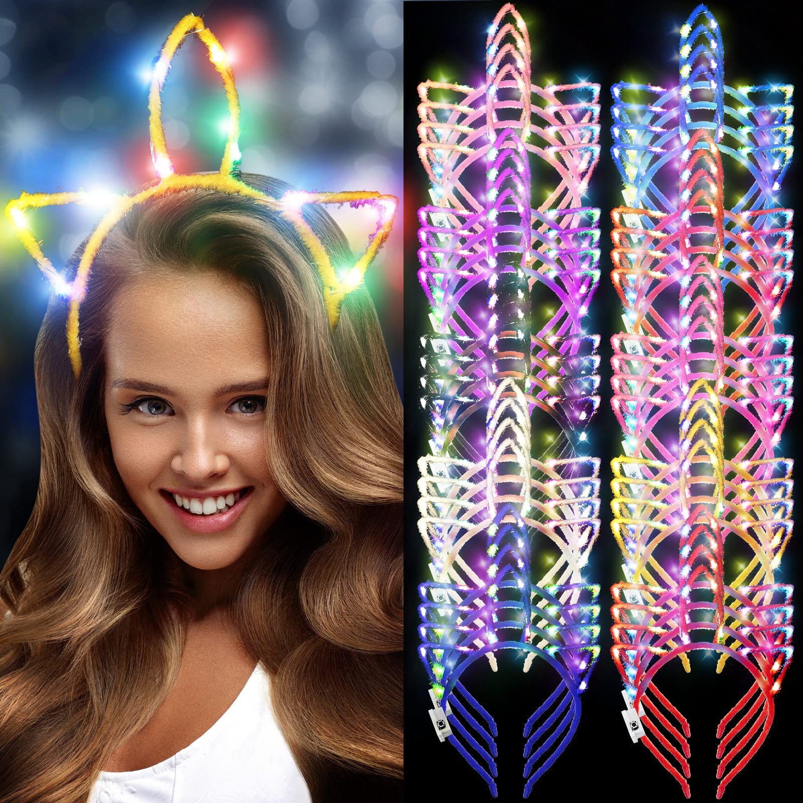 Photo 1 of WILLBOND 40 Pcs LED Unicorn Headband Cute Light up Headband Glow Unicorn Headband LED Hair Hoop for Women Girls Adult Kids Birthday Festival Concert Party Costume Hair Accessories, 10 Colors