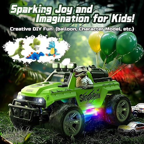 Miniatura 4 de DEERC Auto a control remoto con niebla niebla y luces LED coloridas, camión a control remoto a escala 118 con 2 baterías, camión monstruo de 2.4 GHz