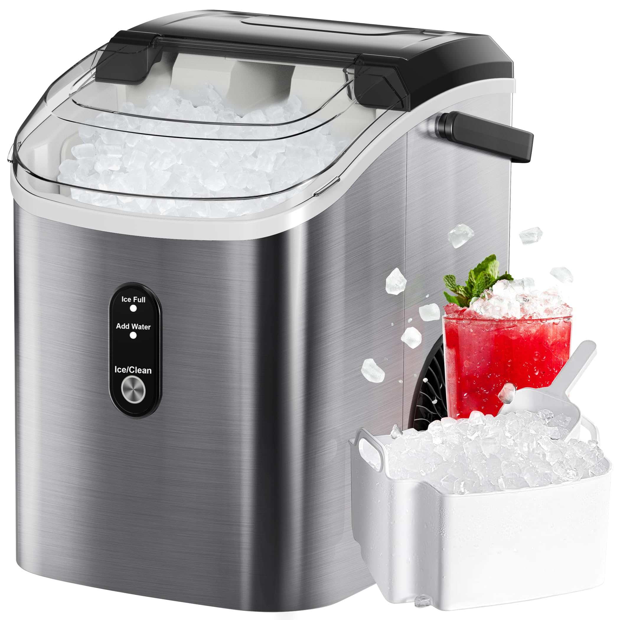Photo 1 of FREE VILLAGE Nugget Ice Maker Countertop, Pebble Ice Maker Machine with Soft Chewable Ice, 34lbs/24H, Self-Cleaning, One-Click Operation, Stainless Steel, Crushed Ice Maker for Home Kitchen Office Nugget Ice-34Lbs/24H Stainless Steel Silver 1
