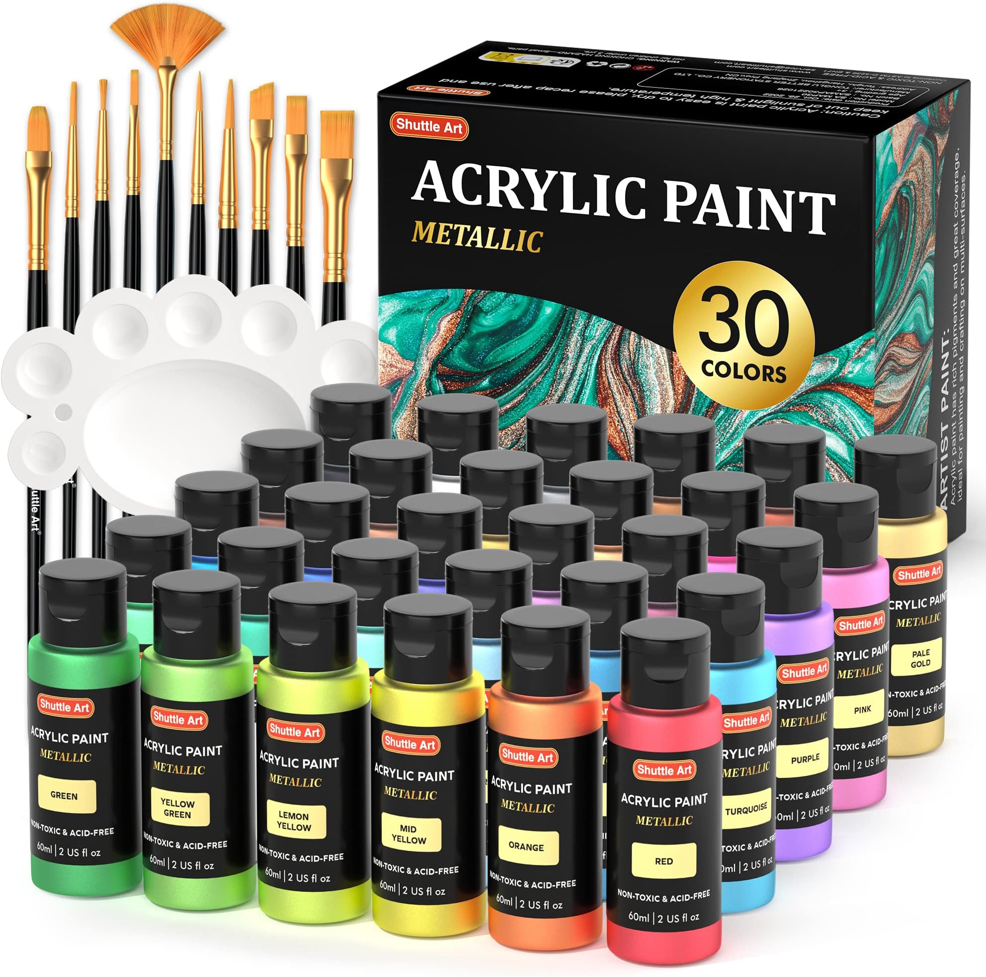 40 Pack Pastel Acrylic Paints Set, Shuttle Art 30 Colours Acrylic Paint
