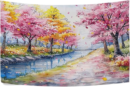 Takiito Cherry Blossom Trees Wall Tapestry for Bedroom Living Room Dorm Decor, Wall Hanging Aesthetic Art Tapestry 60x80 in