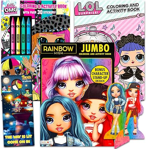 Game Party Juego de libros para colorear Rainbow High and LOL Surprise, paquete de 3 piezas con 2 libros para colorear LOL OMG y 1 libro para