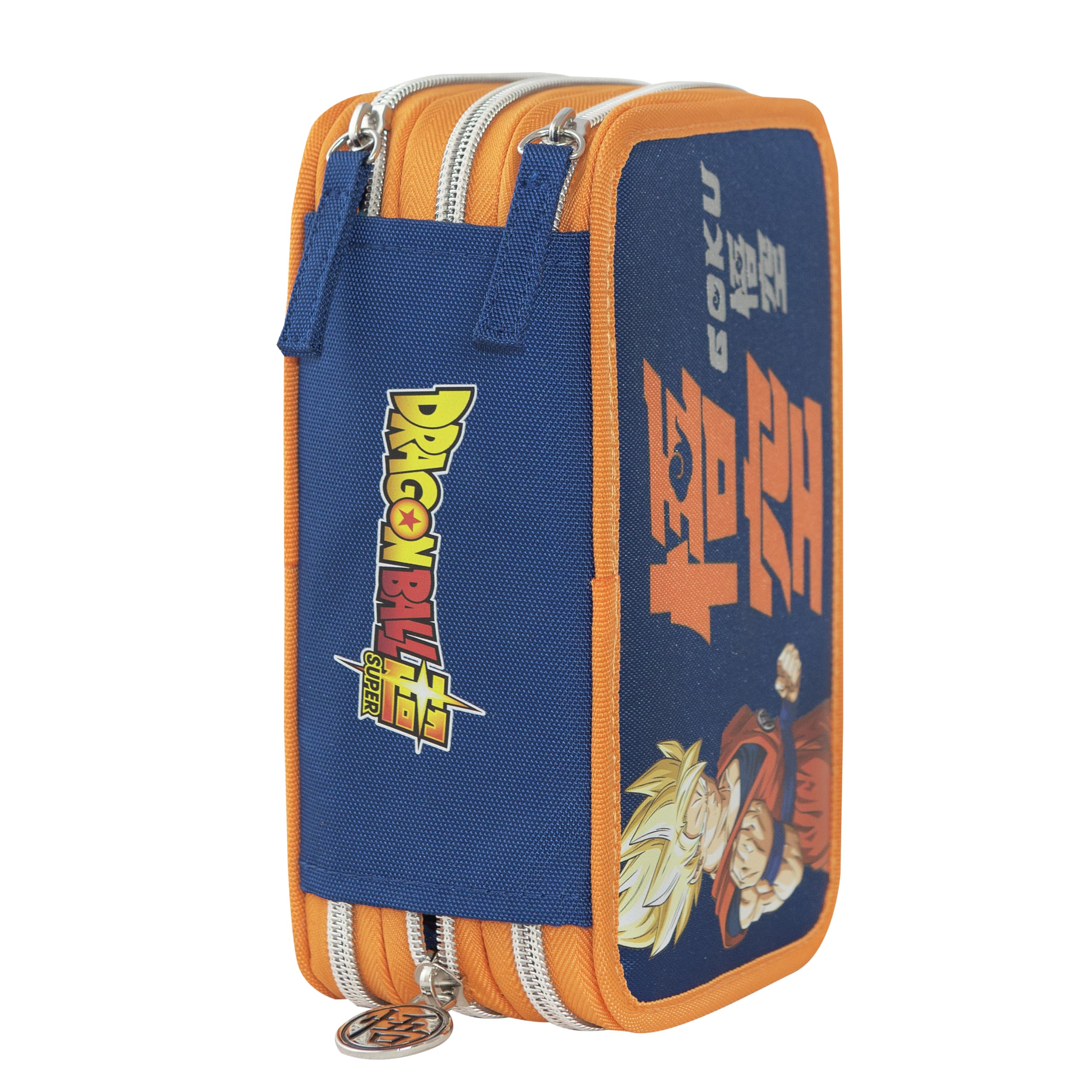 Franco Cosimo Panini Dragon Ball Super – Federmäppchen für die Schule, offizielles Dragon Ball, Federmäppchen mit 3 Fächern für Jungen und Mädchen, mit Schreibwaren-Set, löschbarem blauem Stift und