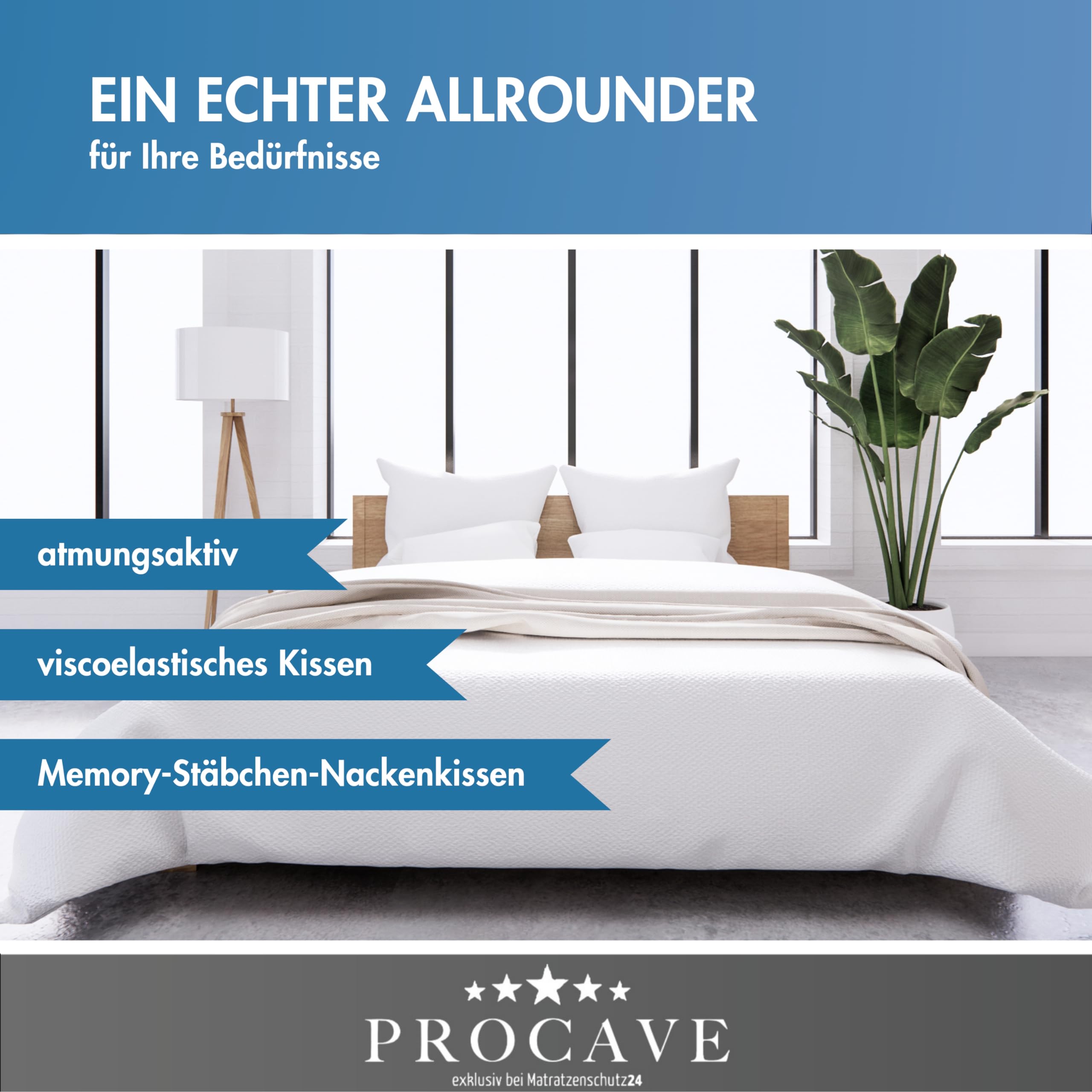 PROCAVE Nackenstützkissen Memory, viscoelastisches Kissen in 40x80cm Kopfkissen-Form, Abnehmbarer und waschbarer Kissenbezug mit AloeVera Ausrüstung, 100% aus Deutschland