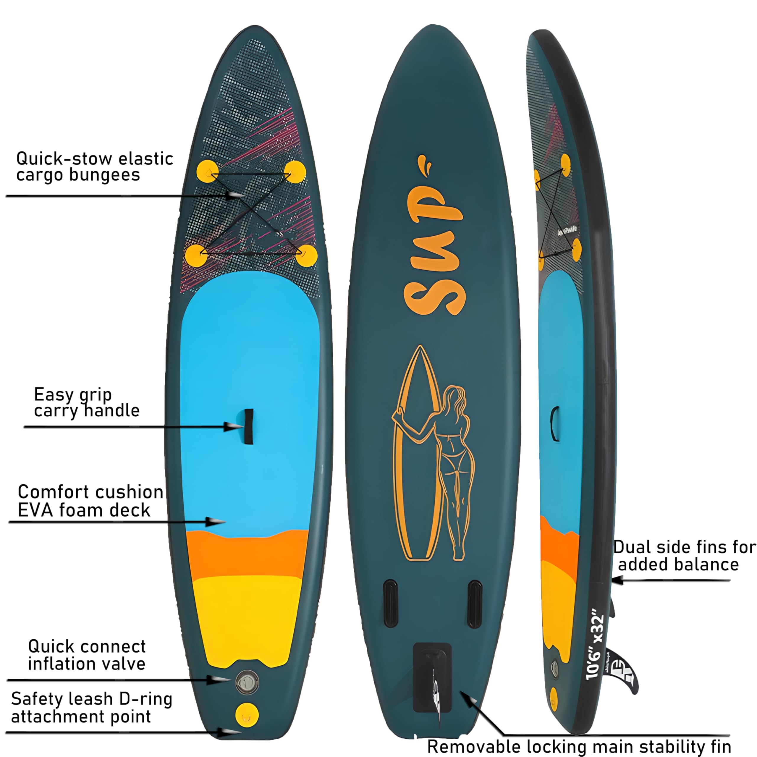 Aufblasbares Stand-up-Paddle-Board-Set, breites Design, 400 Pfund (180 kg) Gewichtslimit, mit Paddel, Pumpe, Rucksack, Finnen