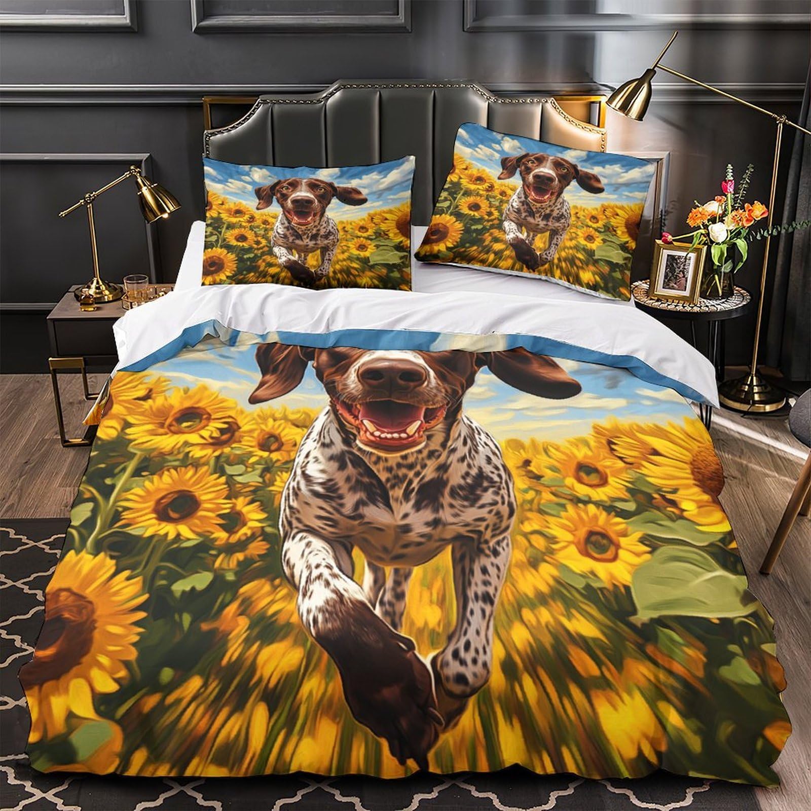 Housse de Couette 200x200 Chien Heureux Drap Microfile Lavable Machine