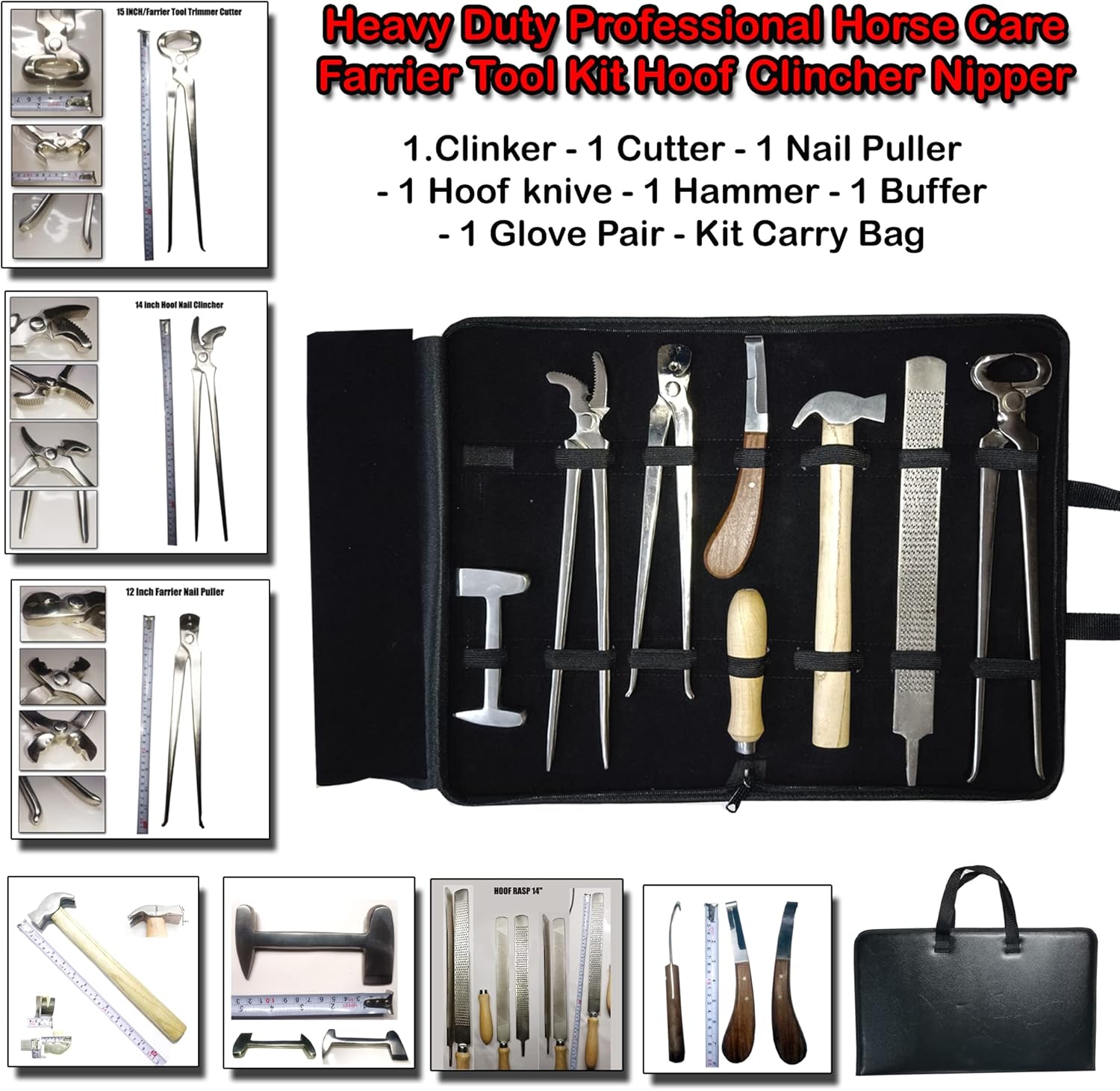 Heavy Duty Professional Horse Care Farrier Tool Kit Hoof