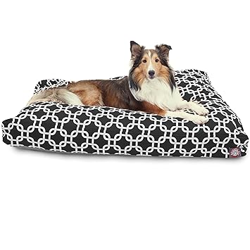 Black Links Large Rectangle Indoor Outdoor Pet Dog Bed with Removable Washable Cover by Majestic Pet Products