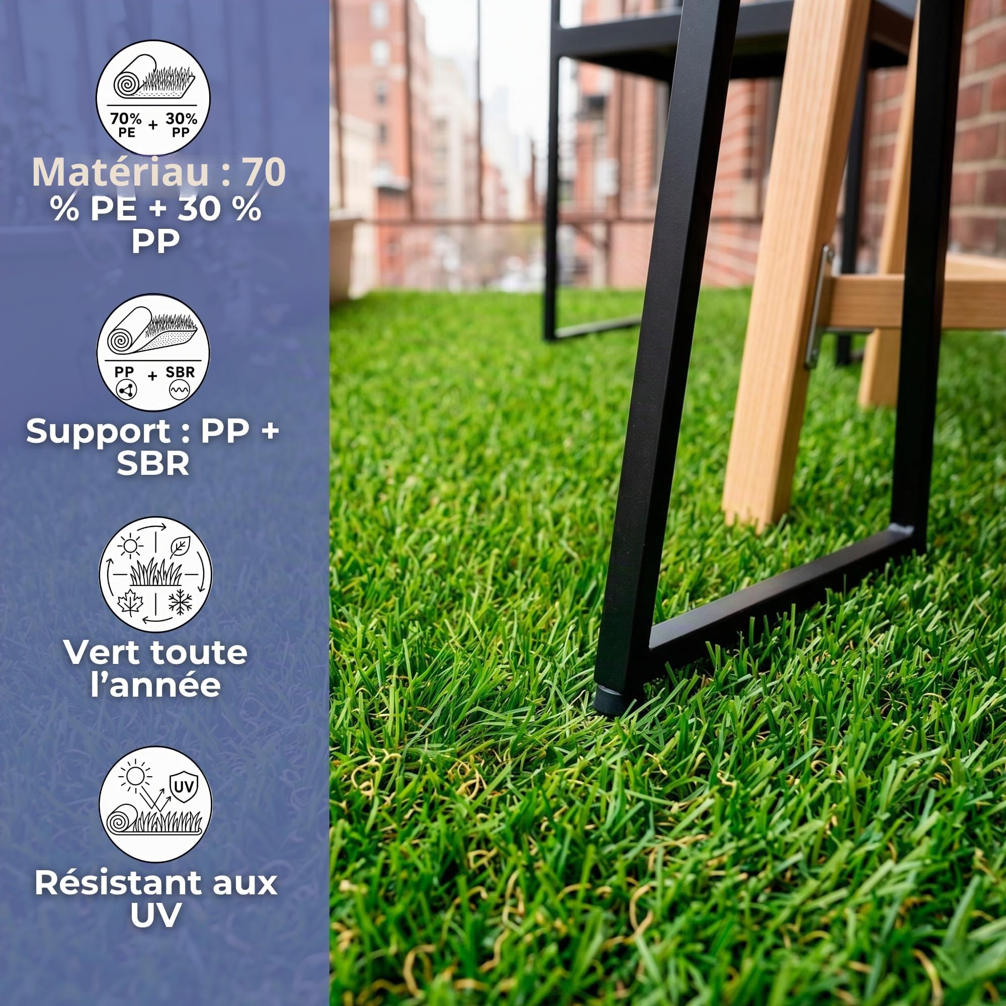 SPRINGOS Gazon artificiel, 5 x 1 m, 20 mm, tapis de jardin, résistant aux UV, avec trous de drainage, gazon artificiel, extérieur, pour balcon, terrasse, patio, animaux domestiques