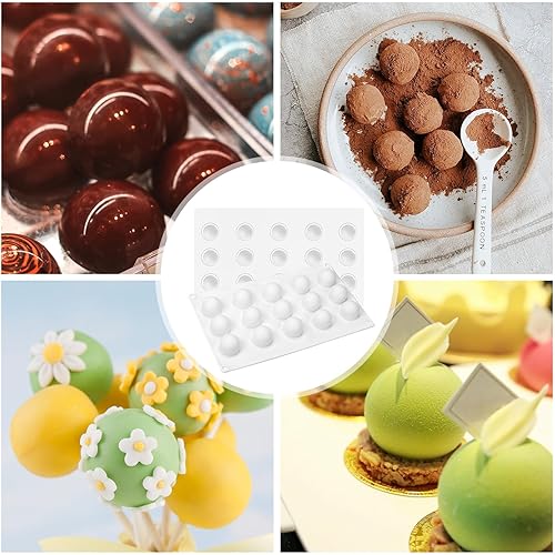 Miniatura 6 de RoseFlower 2 moldes de silicona de esfera de trufa, molde de silicona de 15 cavidades, molde de silicona 3D para hornear para decoración de