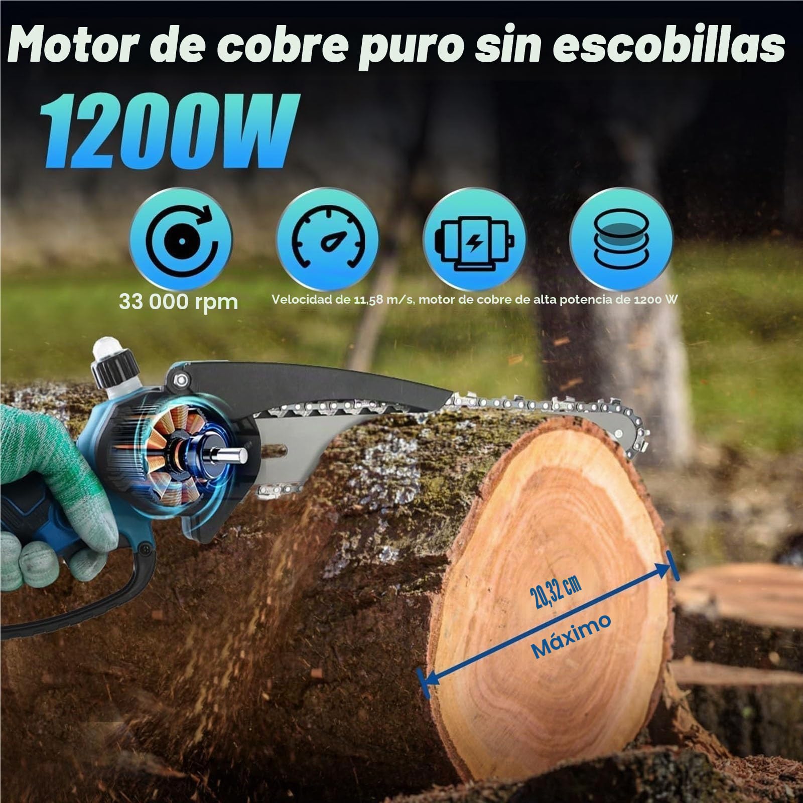 Tijeras de podar eléctricas 4 en 1 mejoradas, mini motosierra inalámbrica de 8 pulgadas con pértiga de extensión de 125-220 cm y 2 baterías de 1,3 Ah, podadora de ramas y ramas