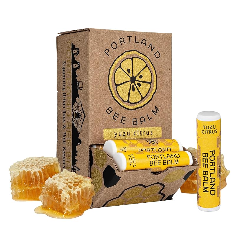 Portland Bee Balm Bálsamo labial de cera de abelha com óleo de coco e azeite orgânicos, Yuzu Citrus — Pacote com 24