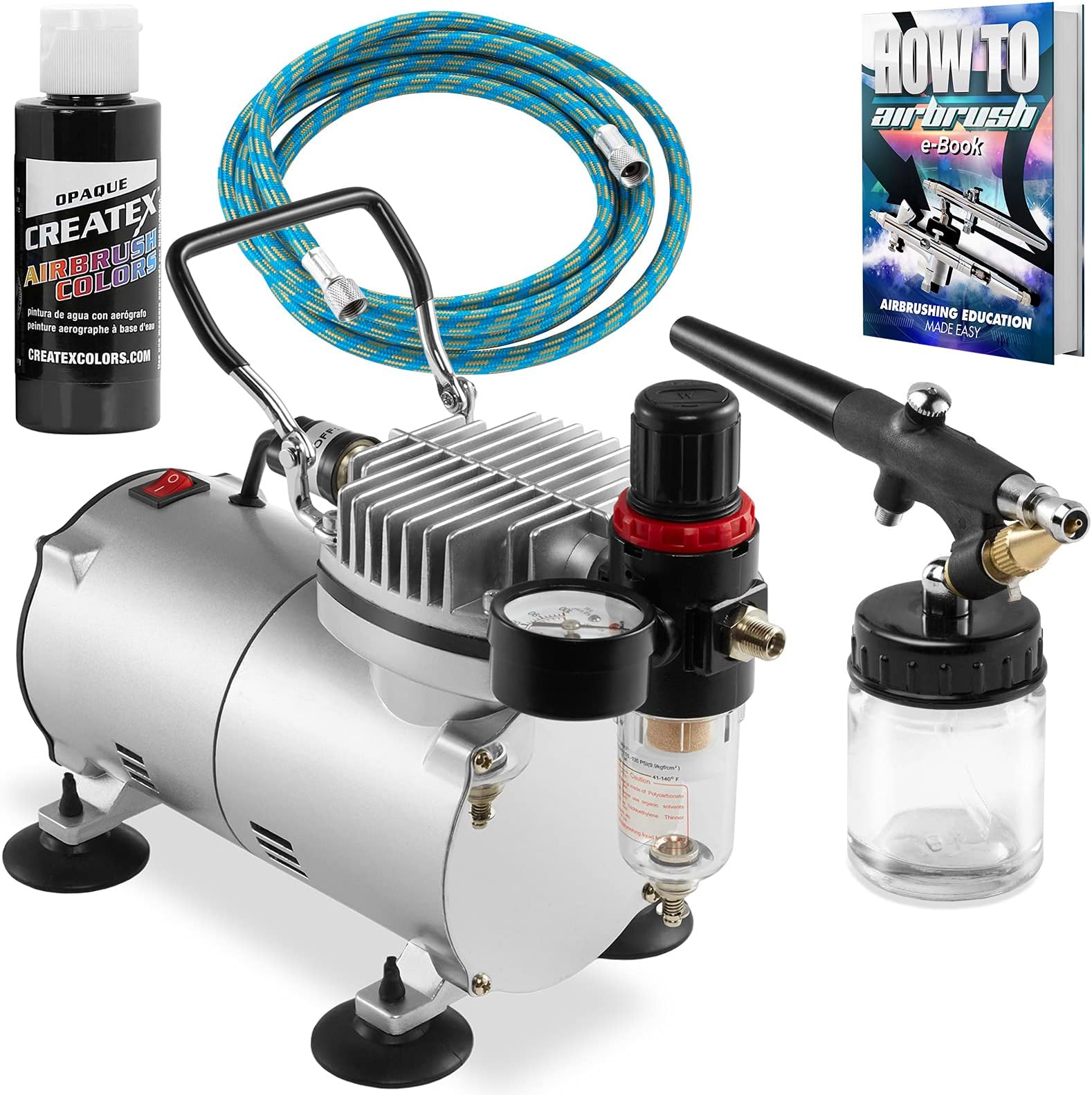PointZero Airbrush Hobby Airbrush Starter Kit with Black Paint