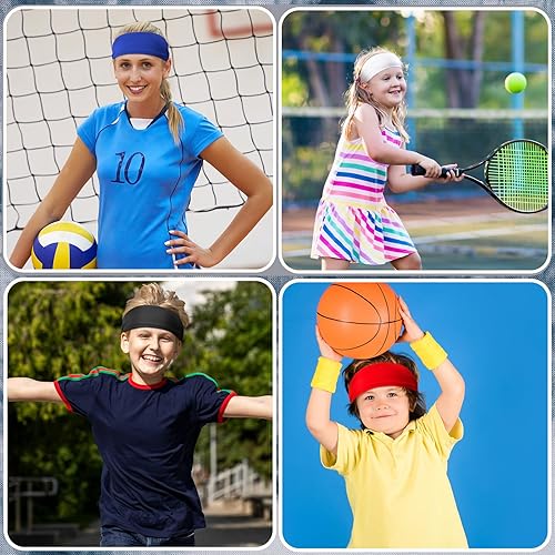 Miniatura 6 de Deekin 6 diademas para niños y niños, bandas atléticas para niños, diademas de fútbol para niños, bandas de sudor elásticas que absorben el sudor