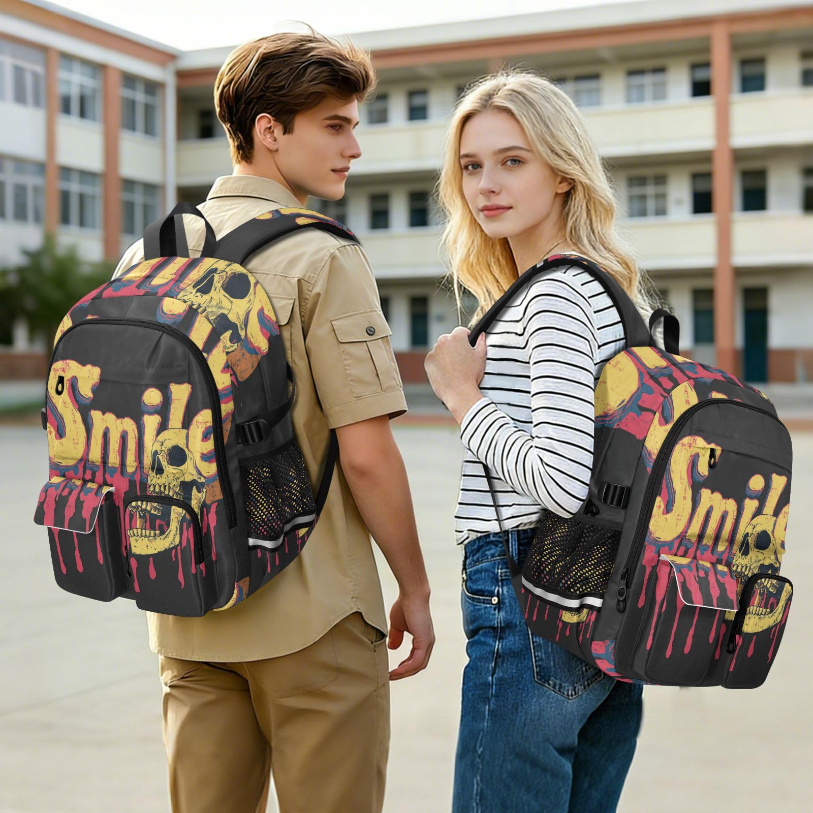 Sac à dos de voyage pour ordinateur portable de 17 à 5 pouces Motif crâne de mort pour adolescentes et filles