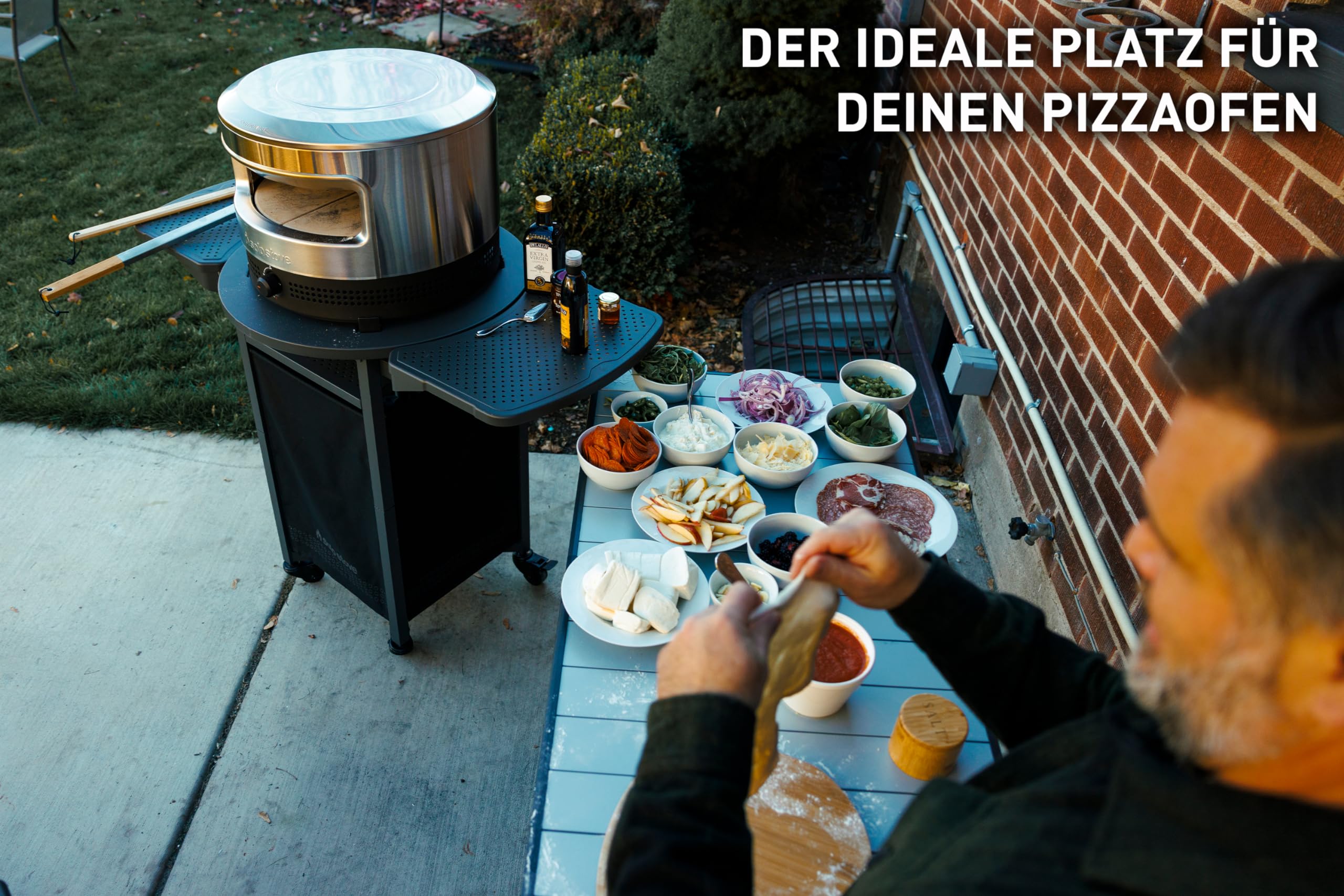 Solo Stove Pizzaofen Wagen für Outdoor Pi Pizzaöfen | Tragbarer Pizzaofentisch, kompatibel mit der gesamten Pi-Familie, Feststellräder, faltbare Ablagen, Stahl, Höhe 90,8 cm, Gewicht 19,5 kg