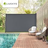Juskys Store latéral 160 x 500 cm Extensible et Opaque, Brise-Vue pour Balcon, terrasse et Jardin, Auvent latéral avec Support Mural, Protection Solaire en Acier & Tissu Impermeable - Gris foncé - 8