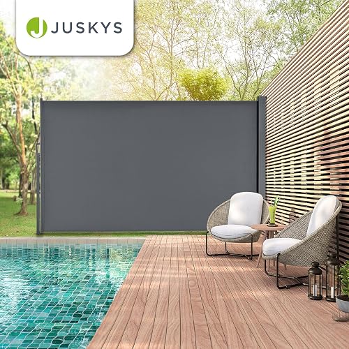 Juskys Store latéral 160 x 500 cm Extensible et Opaque, Brise-Vue pour Balcon, terrasse et Jardin, Auvent latéral avec Support Mural, Protection Solaire en Acier & Tissu Impermeable - Gris foncé - 8