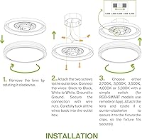Vista 9 de ASD Lámpara de Techo LED Empotrada de 12 Pulgadas para Dormitorio, 20W 1130LM 5CCT 2700K-5000K, Luces Regulables Triac, Comedor, Sala de Estar