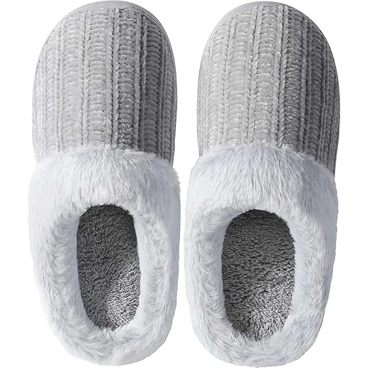 shoeslocker Womens Memory Foam Fuzzy Slippers Knitted House Slippers for Women Comfy Slip-On Warm House Shoes