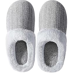 shoeslocker Womens Memory Foam Fuzzy Slippers Knitted House Slippers for Women Comfy Slip-On Warm House Shoes