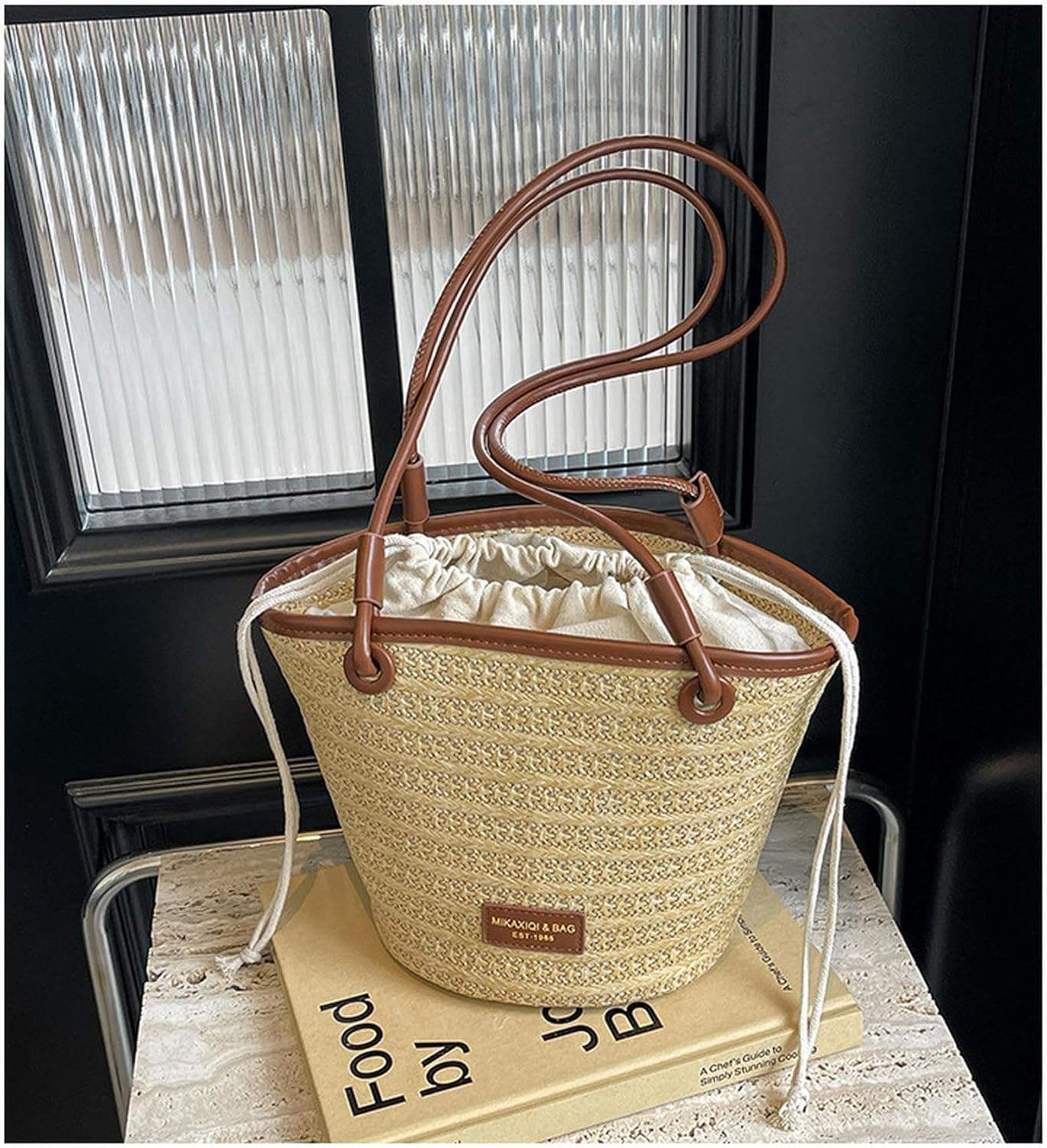 Strohtasche, große handgefertigte Stroh-Geldbörsen für Damen, Stroh-Hobo-Tasche, gewebte Umhängetasche, große Tragetaschen, Sommer-Reise-Strand-Handtasche, Schwarz, Braun, A