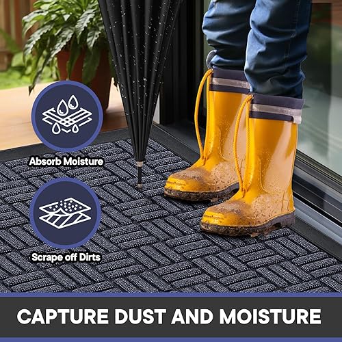 Miniatura 9 de Mibao Tapete para puerta delantera, resistente y duradero, tapete de bienvenida para interiores y exteriores, atrapador de suciedad, impermeable,